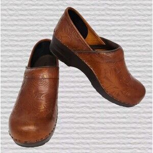 L.L. Bean Brown Embossed Leather Clogs